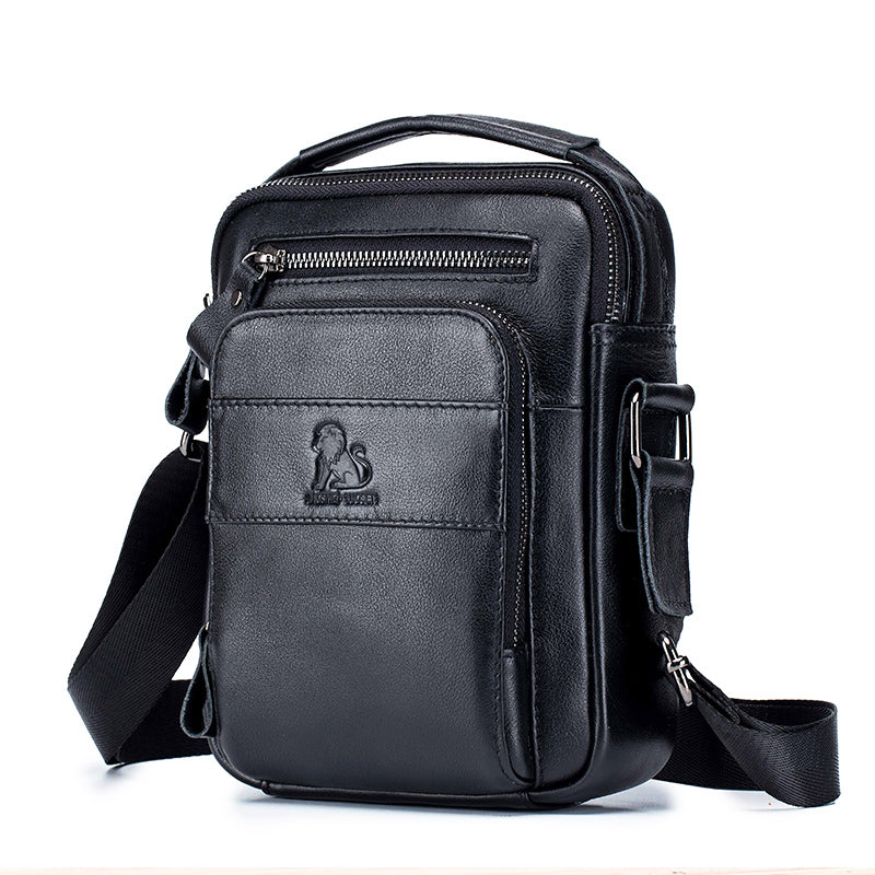 Men Small Leather Shoulder Bag Messenger Crossbody Pack Sling Bag Black