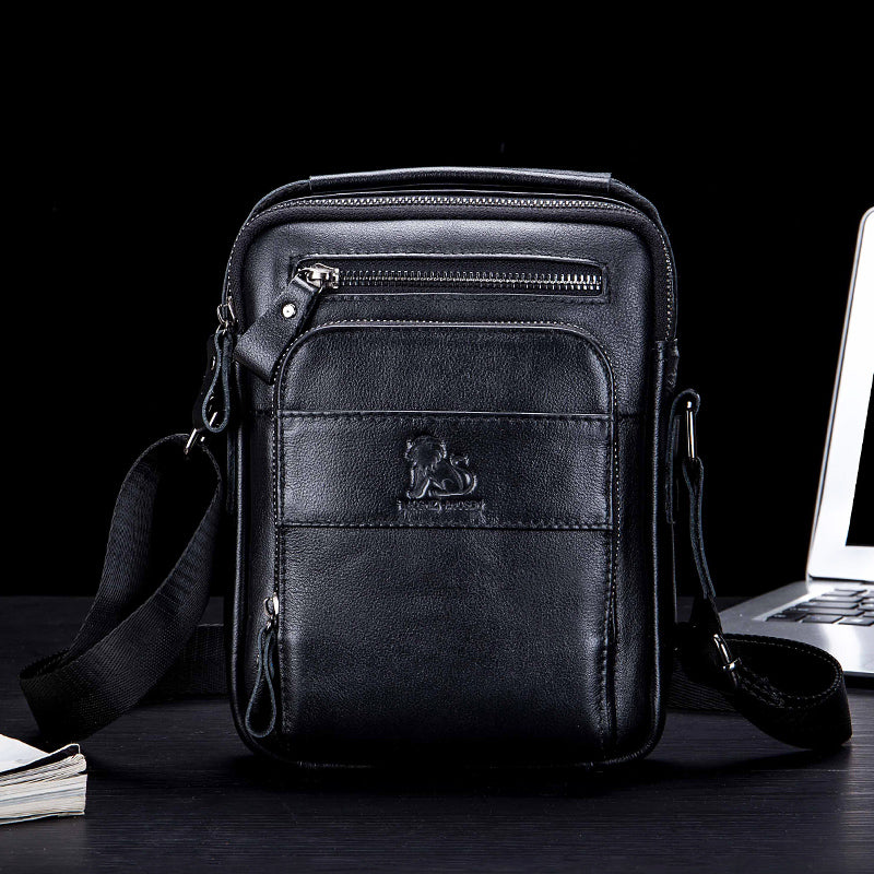 Men Small Leather Shoulder Bag Messenger Crossbody Pack Sling Bag Black