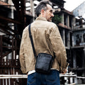 Men Small Leather Shoulder Bag Messenger Crossbody Pack Sling Bag Black
