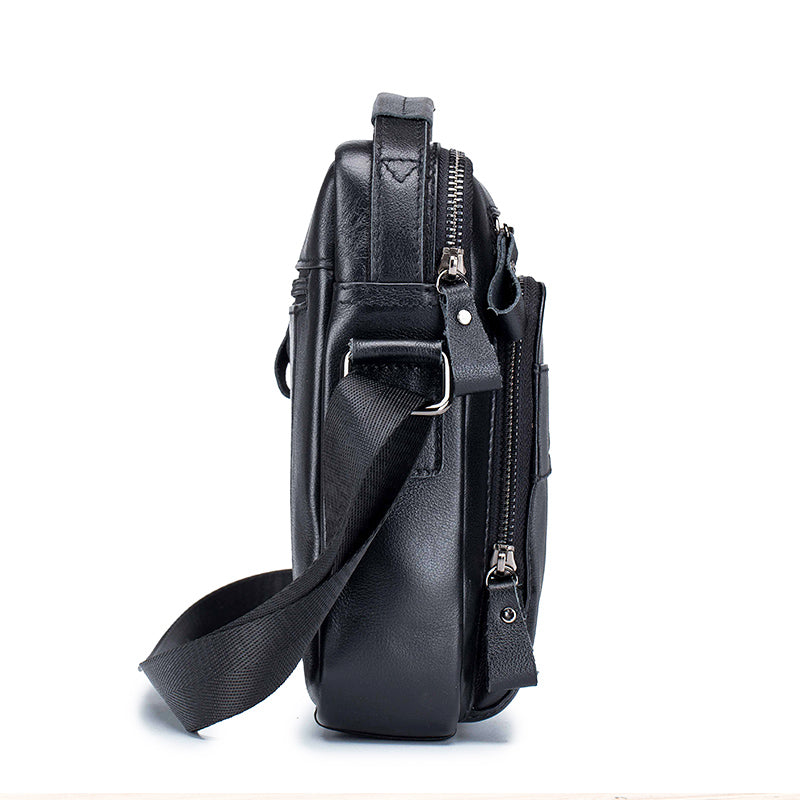Men Small Leather Shoulder Bag Messenger Crossbody Pack Sling Bag Black