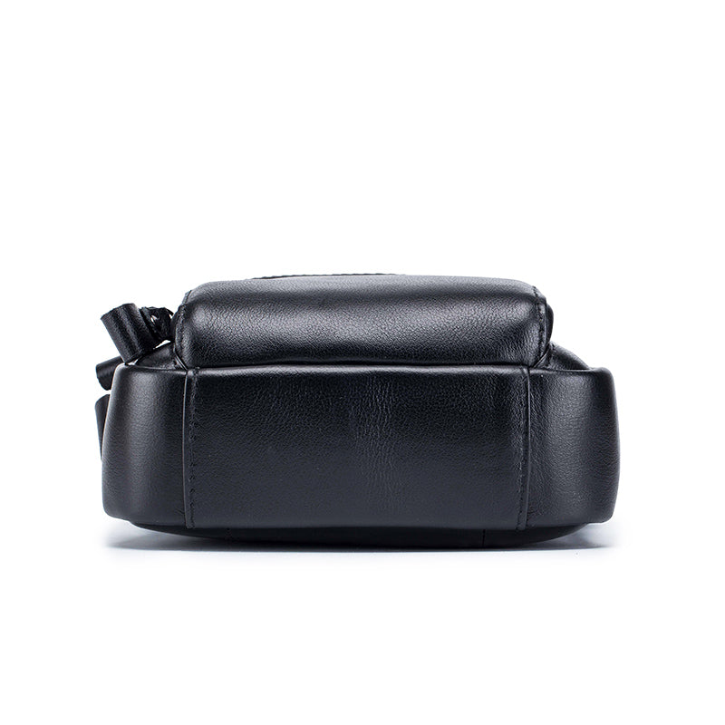Men Small Leather Shoulder Bag Messenger Crossbody Pack Sling Bag Black