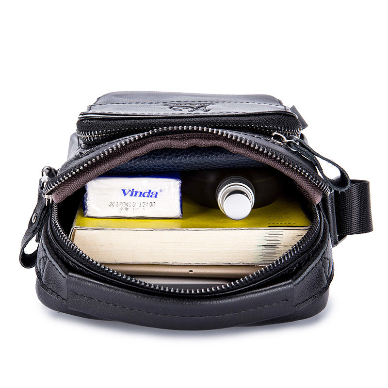 Men Small Leather Shoulder Bag Messenger Crossbody Pack Sling Bag Black