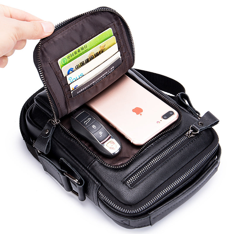 Men Small Leather Shoulder Bag Messenger Crossbody Pack Sling Bag Black