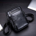 Men Small Leather Shoulder Bag Messenger Crossbody Pack Sling Bag Black