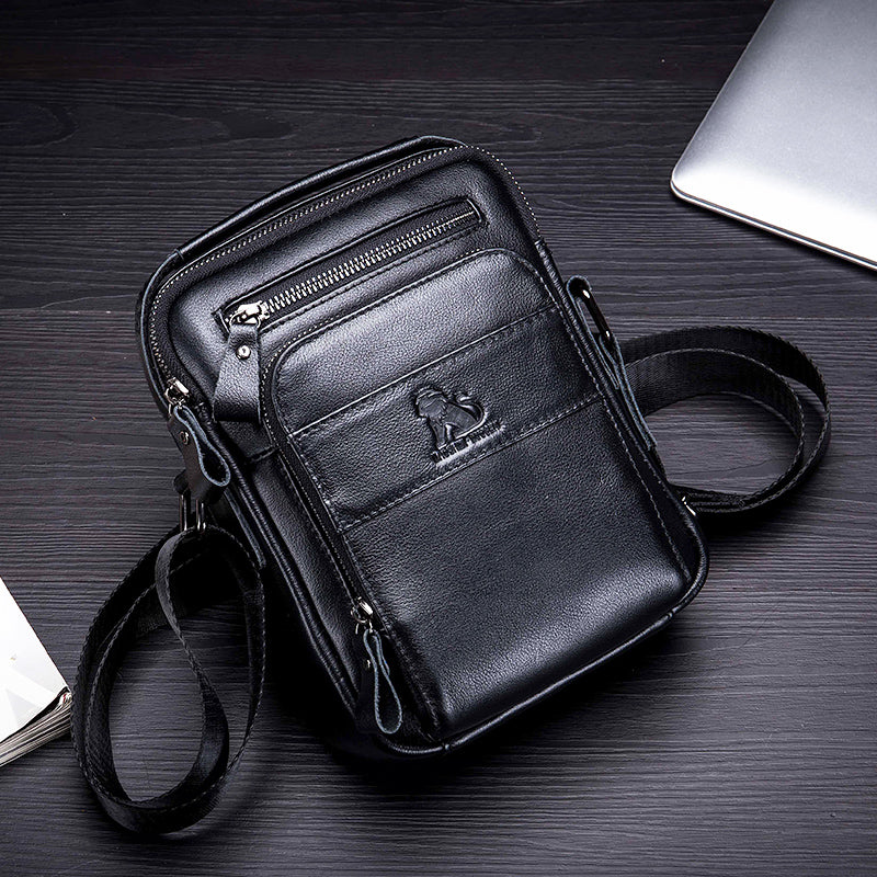 Men Small Leather Shoulder Bag Messenger Crossbody Pack Sling Bag Black