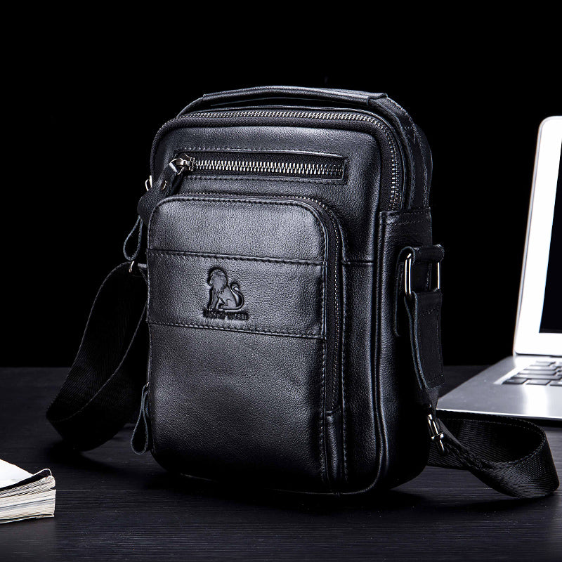 Men Small Leather Shoulder Bag Messenger Crossbody Pack Sling Bag Black