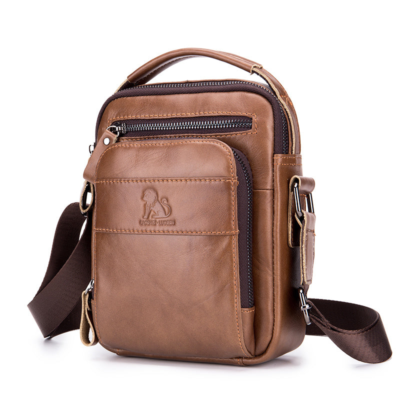 Men Small Leather Shoulder Bag Messenger Crossbody Pack Sling Bag Brown