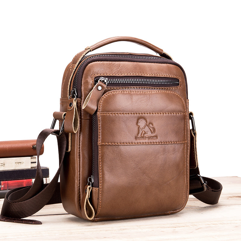 Men Small Leather Shoulder Bag Messenger Crossbody Pack Sling Bag Brown