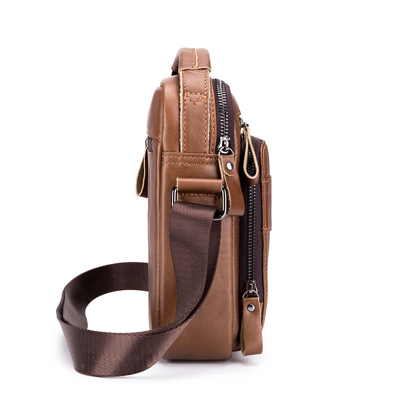 Men Small Leather Shoulder Bag Messenger Crossbody Pack Sling Bag Brown