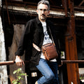 Men Small Leather Shoulder Bag Messenger Crossbody Pack Sling Bag Brown