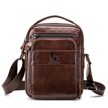 Men Small Leather Shoulder Bag Messenger Crossbody Pack Sling Bag Coffee