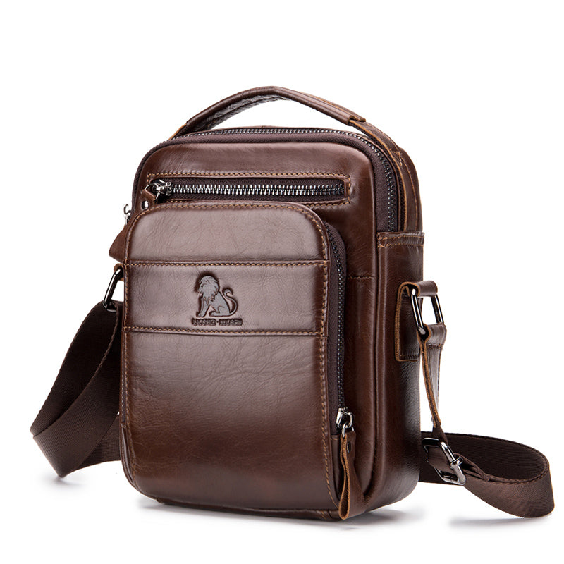 Men Small Leather Shoulder Bag Messenger Crossbody Pack Sling Bag Coffee