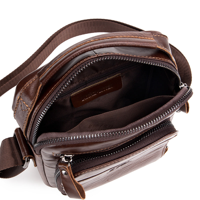 Men Small Leather Shoulder Bag Messenger Crossbody Pack Sling Bag Coffee