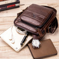 Men Small Leather Shoulder Bag Messenger Crossbody Pack Sling Bag Coffee