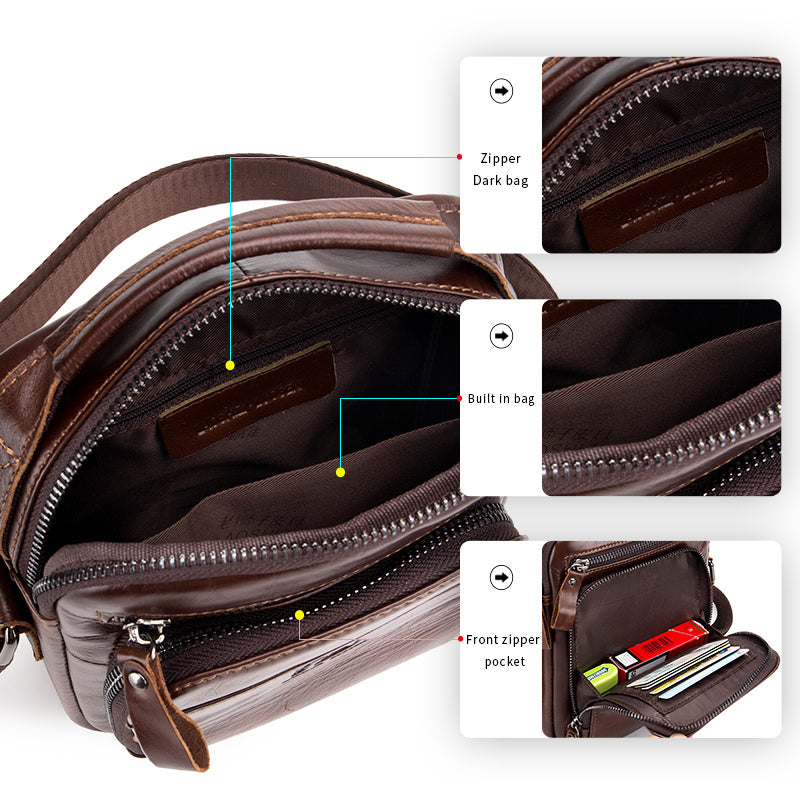Men Small Leather Shoulder Bag Messenger Crossbody Pack Sling Bag Coffee