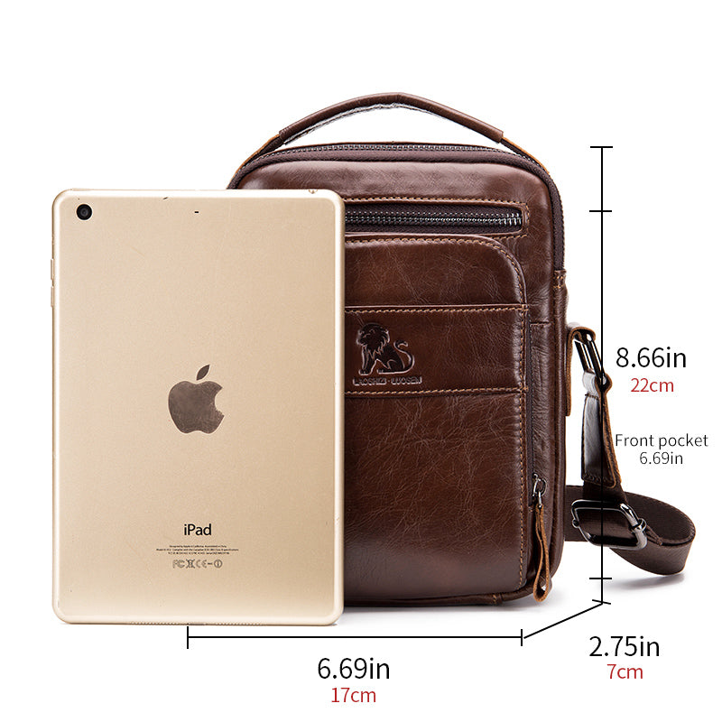 Men Small Leather Shoulder Bag Messenger Crossbody Pack Sling Bag Coffee