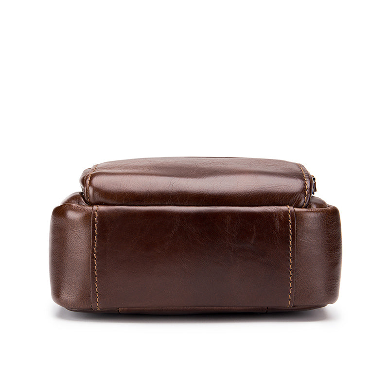 Men Small Leather Shoulder Bag Messenger Crossbody Pack Sling Bag Coffee