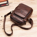 Men Small Leather Shoulder Bag Messenger Crossbody Pack Sling Bag Coffee
