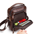 Men Small Leather Shoulder Bag Messenger Crossbody Pack Sling Bag Coffee