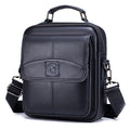 Men Small Leather Shoulder Bag Messenger Crossbody Travel Work Bag Black