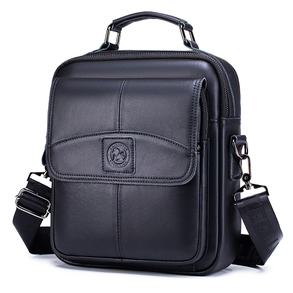 Men Small Leather Shoulder Bag Messenger Crossbody Travel Work Bag Black
