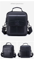 Men Small Leather Shoulder Bag Messenger Crossbody Travel Work Bag Black