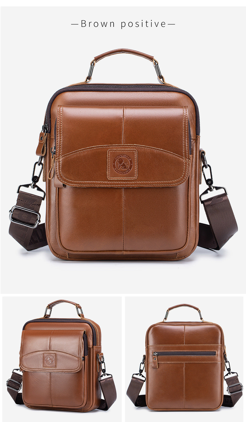 Men Small Leather Shoulder Bag Messenger Crossbody Travel Work Bag Brown