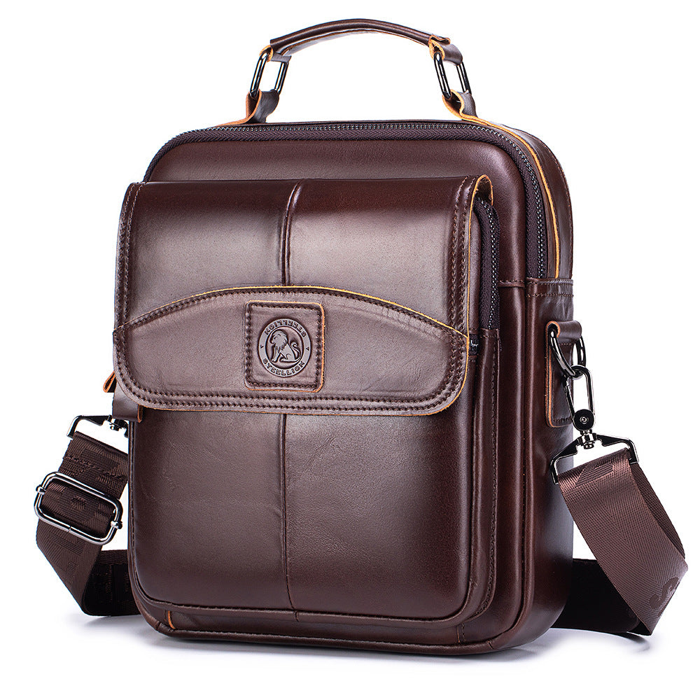 Men Small Leather Shoulder Bag Messenger Crossbody Travel Work Bag Coffee