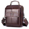 Men Small Leather Shoulder Bag Messenger Crossbody Travel Work Bag Coffee
