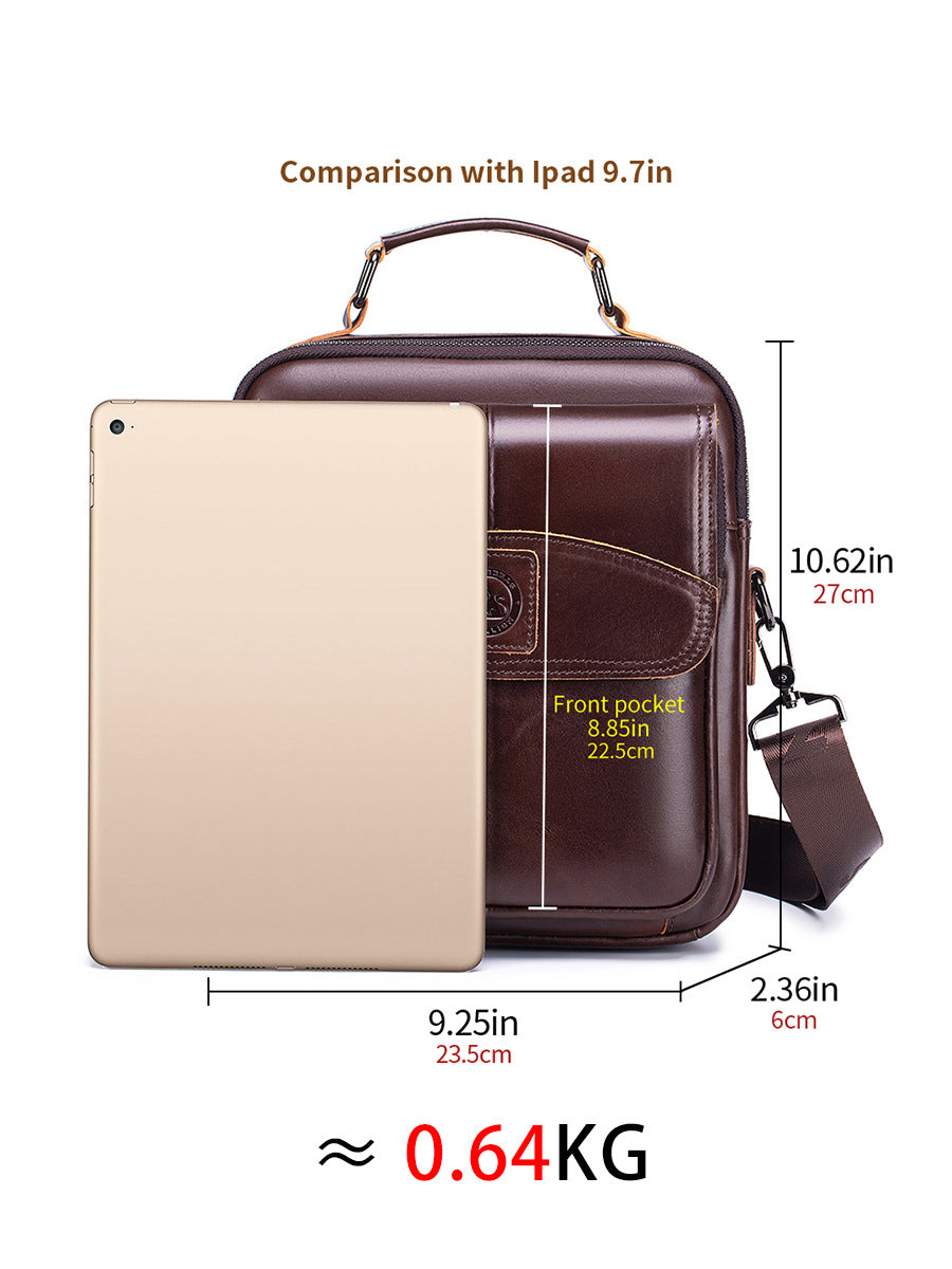 Men Small Leather Shoulder Bag Messenger Crossbody Travel Work Bag Coffee