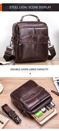Men Small Leather Shoulder Bag Messenger Crossbody Travel Work Bag Coffee