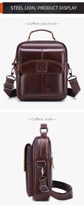 Men Small Leather Shoulder Bag Messenger Crossbody Travel Work Bag Coffee