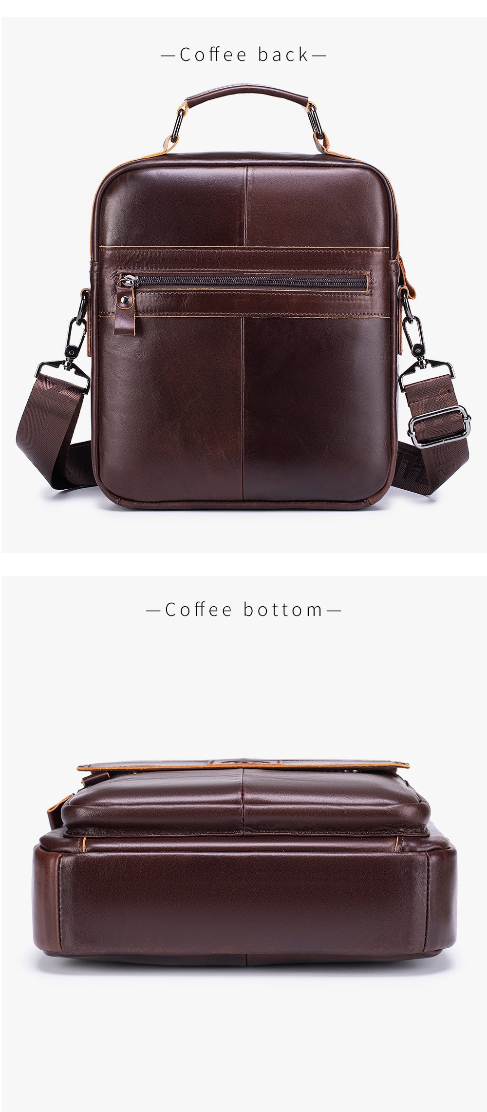 Men Small Leather Shoulder Bag Messenger Crossbody Travel Work Bag Coffee