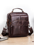 Men Small Leather Shoulder Bag Messenger Crossbody Travel Work Bag Coffee
