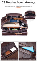 Men Small Leather Shoulder Bag Messenger Crossbody Travel Work Bag Coffee