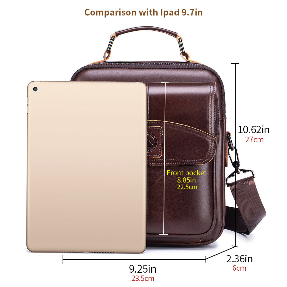 Men Small Leather Shoulder Bag Messenger Crossbody Travel Work Bag Coffee