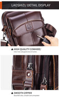 Men Small Leather Shoulder Bag Messenger Crossbody Travel Work Bag Coffee