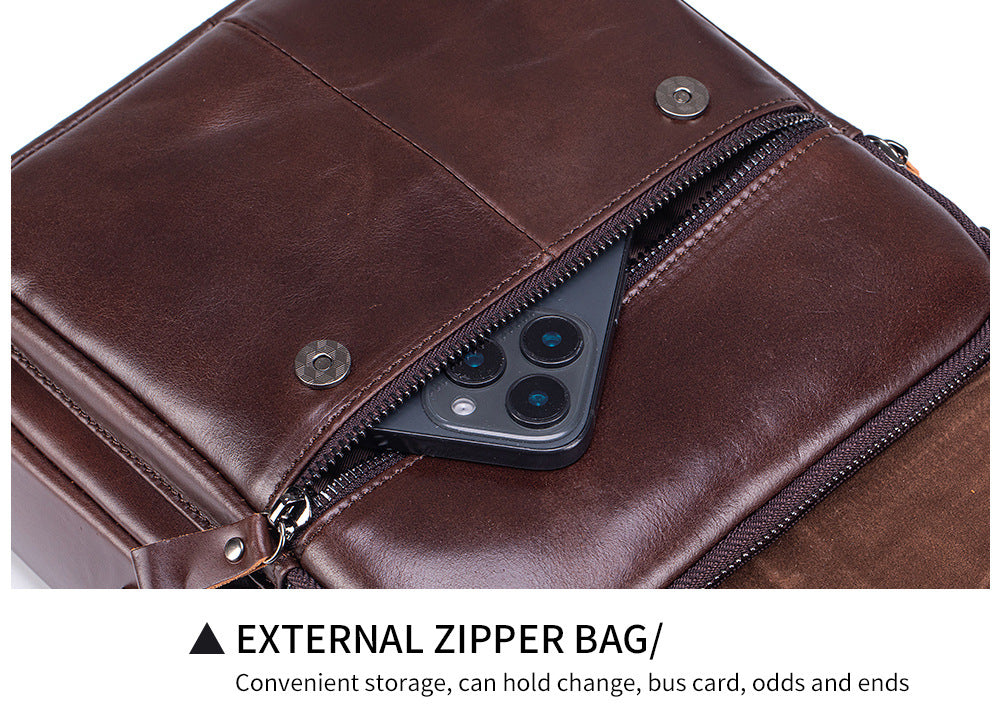 Men Small Leather Shoulder Bag Messenger Crossbody Travel Work Bag Coffee