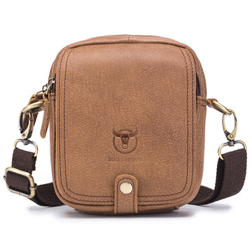 Men's Small Shoulder Genuine Leather Bag Cell Phone Belt Waist Bag Brown