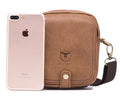 Men's Small Shoulder Genuine Leather Bag Cell Phone Belt Waist Bag Brown