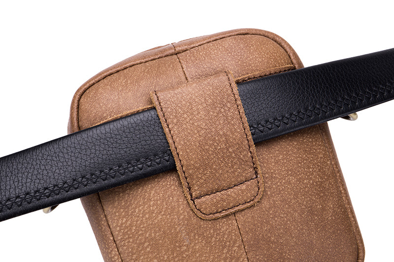 Men Small Shoulder Genuine Leather Bag Cell Phone Belt Waist Bag Brown