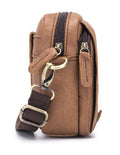 Men Small Shoulder Genuine Leather Bag Cell Phone Belt Waist Bag Brown