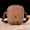 Men Small Shoulder Genuine Leather Bag Cell Phone Belt Waist Bag Brown