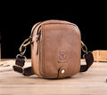 Men Small Shoulder Genuine Leather Bag Cell Phone Belt Waist Bag Brown