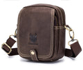Men Small Shoulder Genuine Leather Bag Cell Phone Belt Waist Bag Coffee
