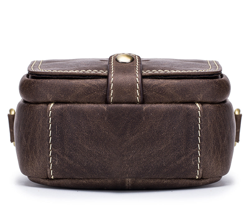 Men Small Shoulder Genuine Leather Bag Cell Phone Belt Waist Bag Coffee