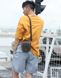 Men Small Shoulder Genuine Leather Bag Cell Phone Belt Waist Bag Coffee