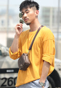 Men Small Shoulder Genuine Leather Bag Cell Phone Belt Waist Bag Coffee