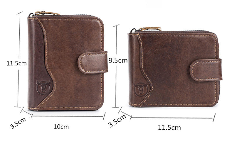 Men Small Wallets RFID Blocking Leather Zipper Coin Pocket Wallet Coffee TRANSVERSE