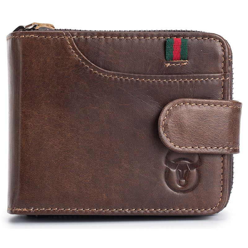 Men Small Wallets RFID Blocking Leather Zipper Coin Pocket Wallet Coffee TRANSVERSE